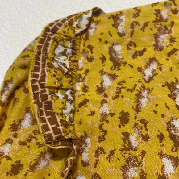 Joie NWT Yellow & Brown Floral 100% Cotton Ruffled Peasant Cottage Core Top S/P - Picture 5 of 7